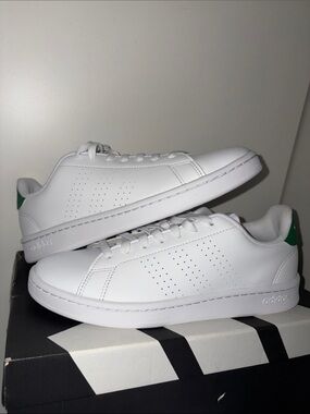 adidas White Leather Sneakers with Green Heel Tab NWOT